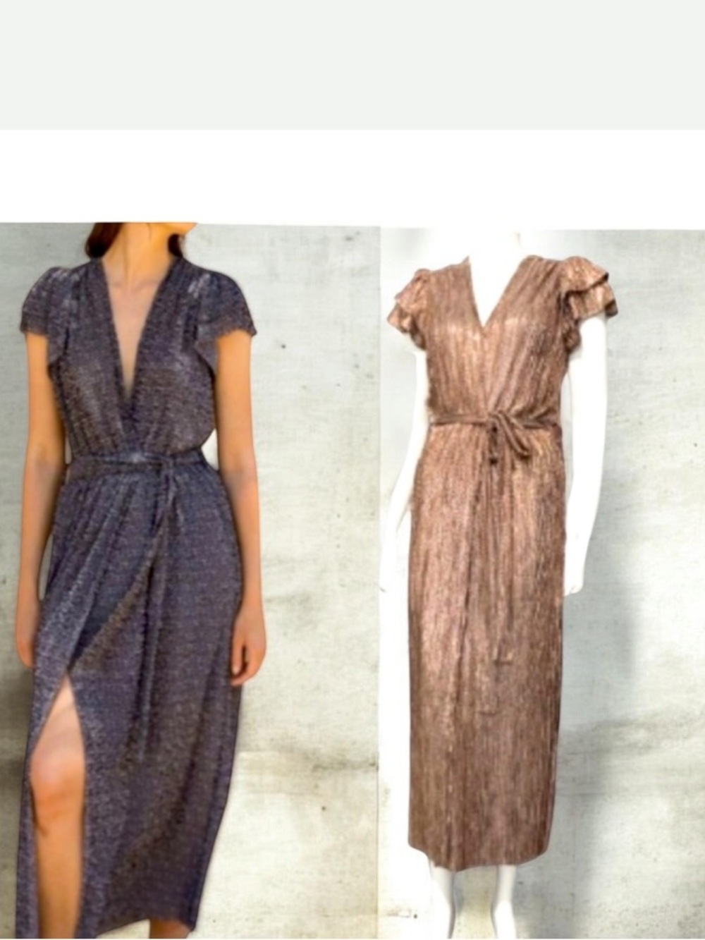 NEW Sabina Musayev Bronze Ruffles Sleeve Vneck Maxi Dress Size S